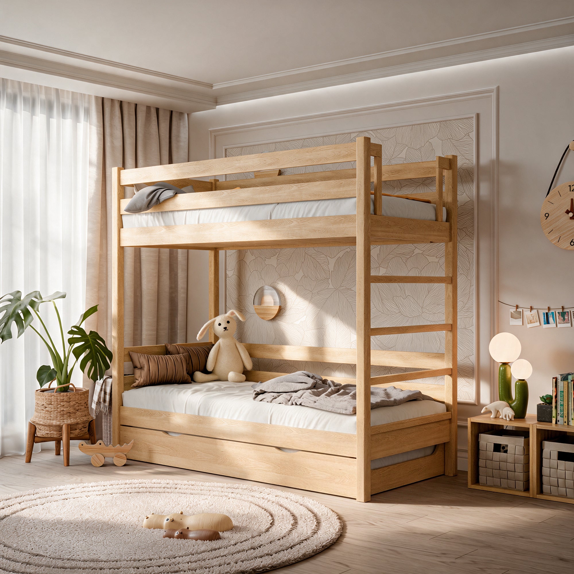 Oak bunk bed with mattress drawer N03 oak natural