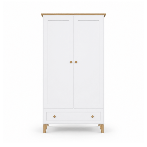 Holzschrank 2D1S Scandi weiß / natürliche Eiche