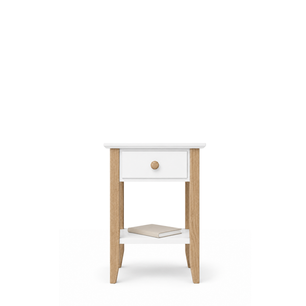 Holz-Nachttisch 1S N01 Scandi Weiß / Eiche Natur
