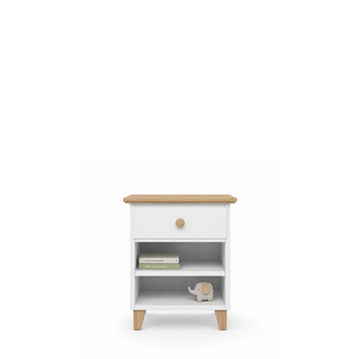 Holznachttisch 1S N02 Scandi weiß / natürliche Eiche