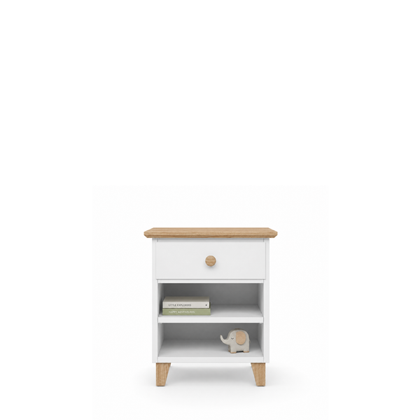 Holznachttisch 1S N02 Scandi weiß / natürliche Eiche
