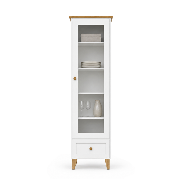 Holzvitrine 1S 57 Scandi weiß / natürliche Eiche